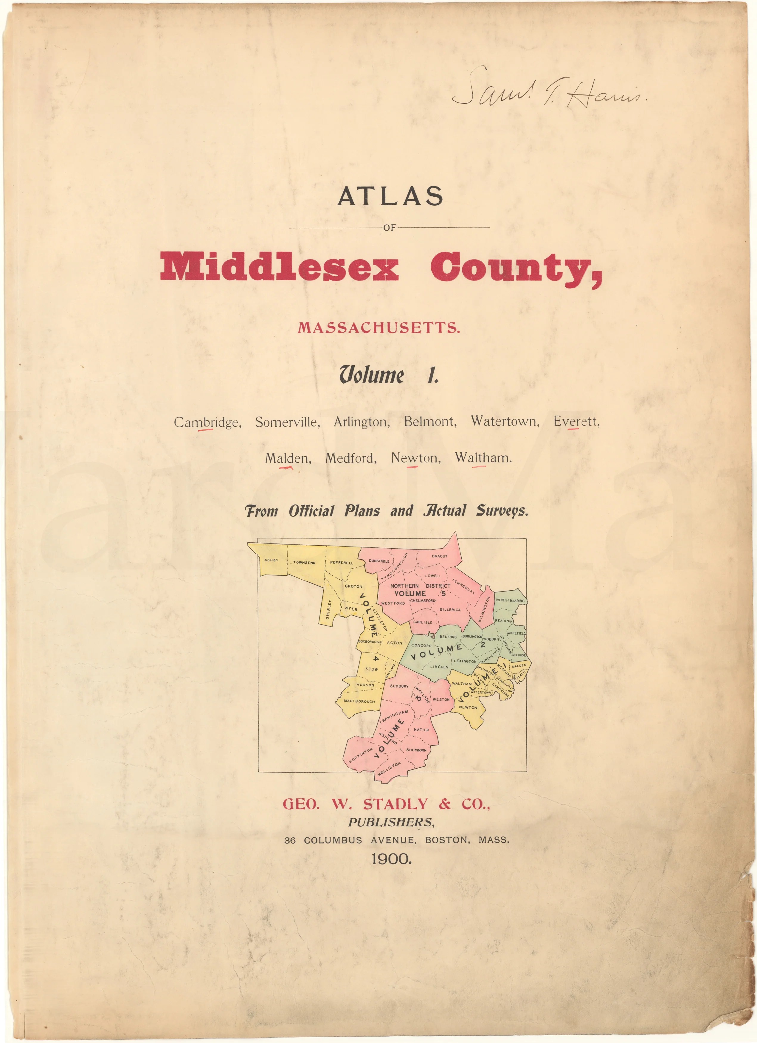 Middlesex County, Massachusetts 1900 Vol. 1 Title Page WardMaps LLC