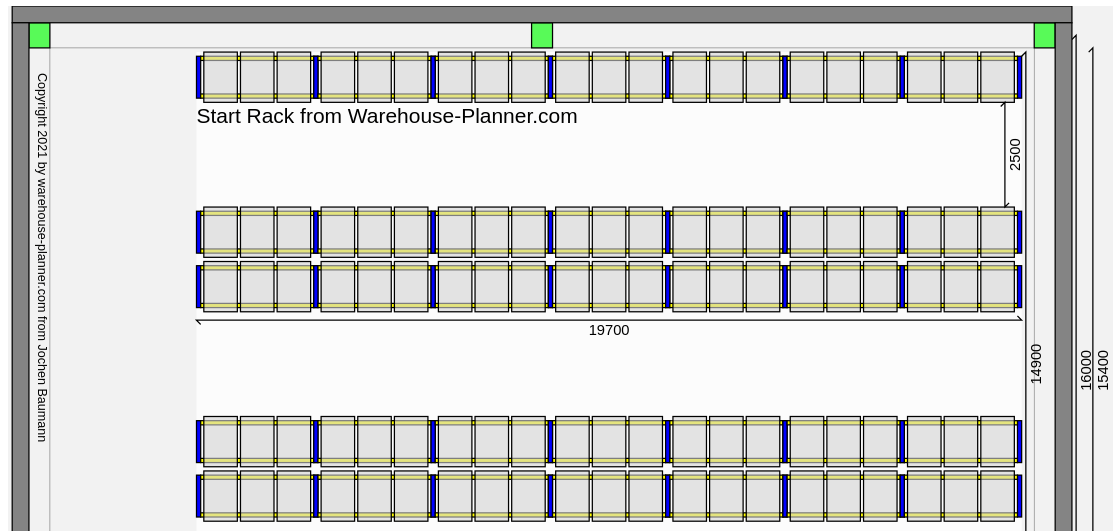 Enter some data and immediately receive the complete warehouse layout