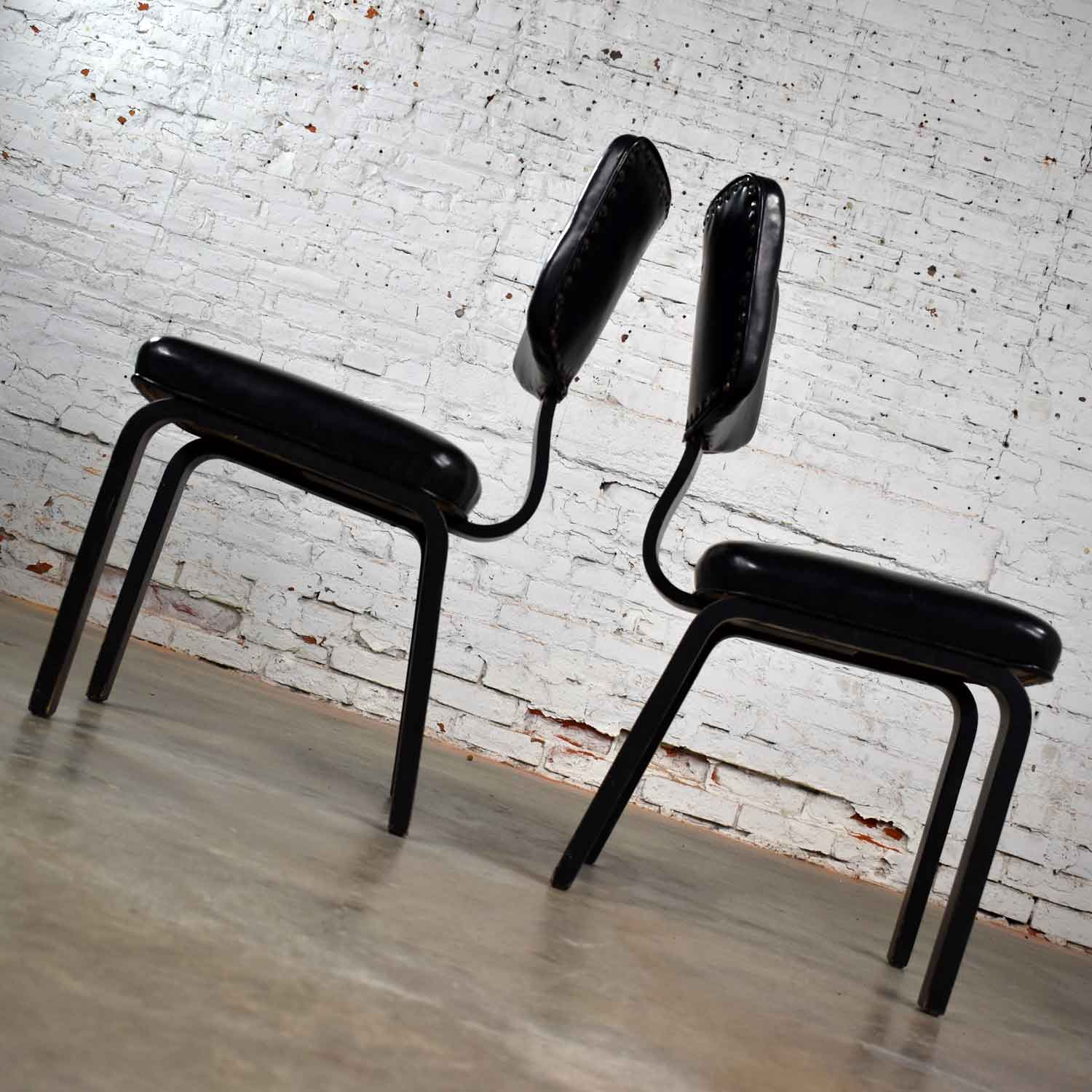 Mid Century Modern Pair of Black Bentwood and Vinyl Chairs