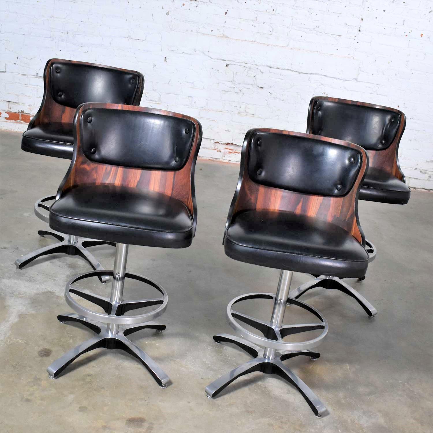 Vintage Modern Daystrom Adjustable Black Bar Stools Molded Curved Backs