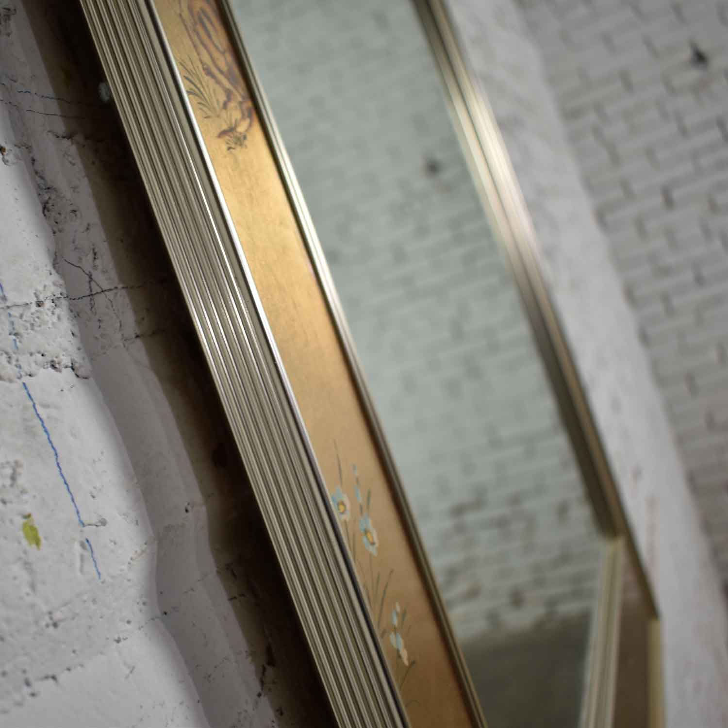 Vintage Églomisé Reverse Painted Chinoiserie GoldTone Wall Mirror by