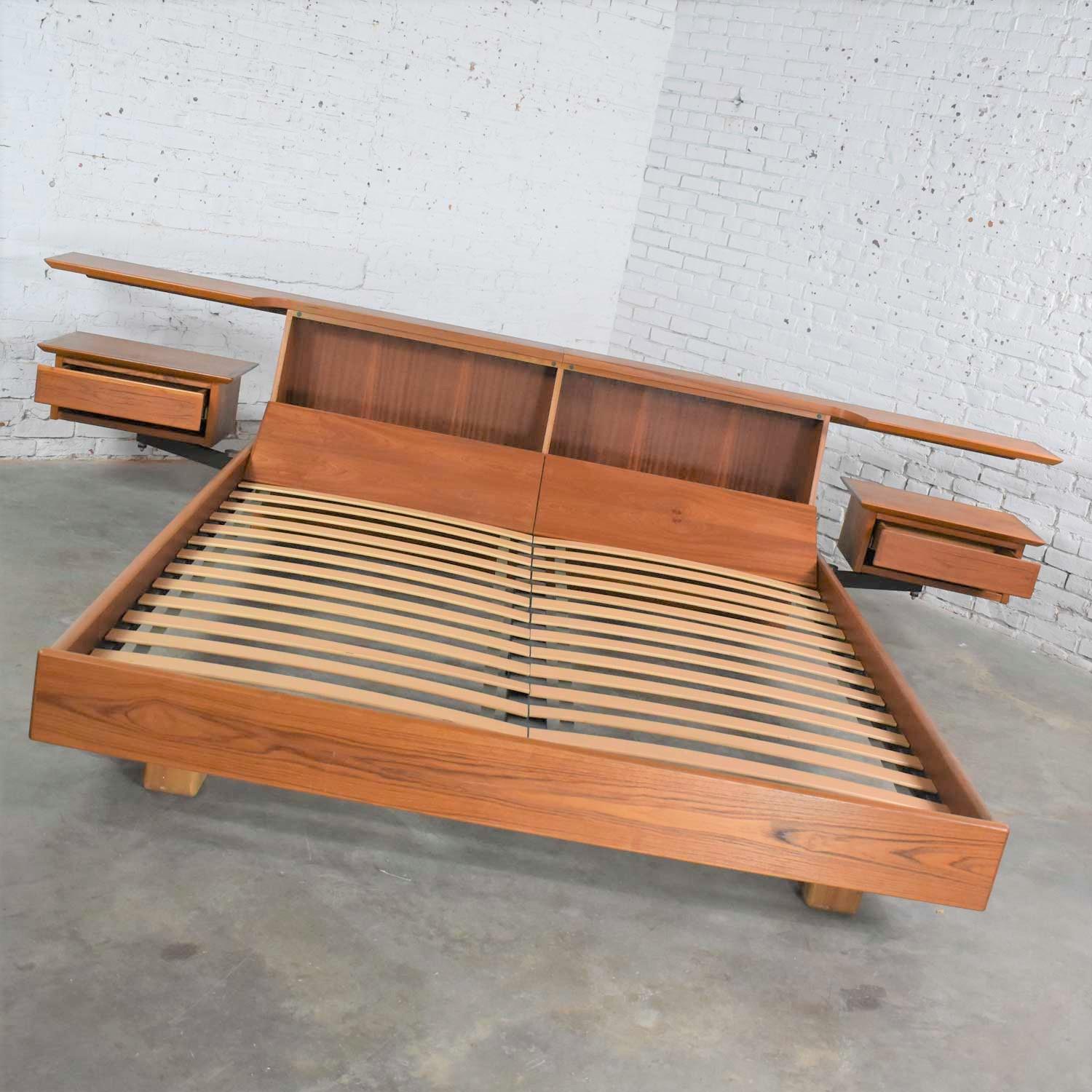 Teak Scandinavian Modern Cal King Storage Platform Bed