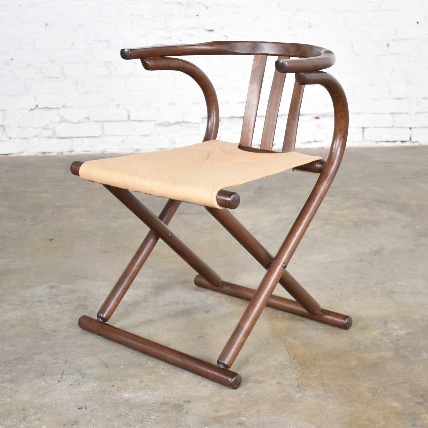 Style Bentwood Walnut Tone Folding Chair w/ Canvas Sling Seat