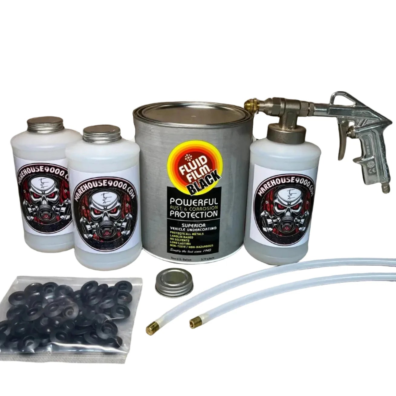Gallon Fluid Film Black, Pro Undercoating Spray Gun, 2 Wands, 3 Quart Warehouse9000