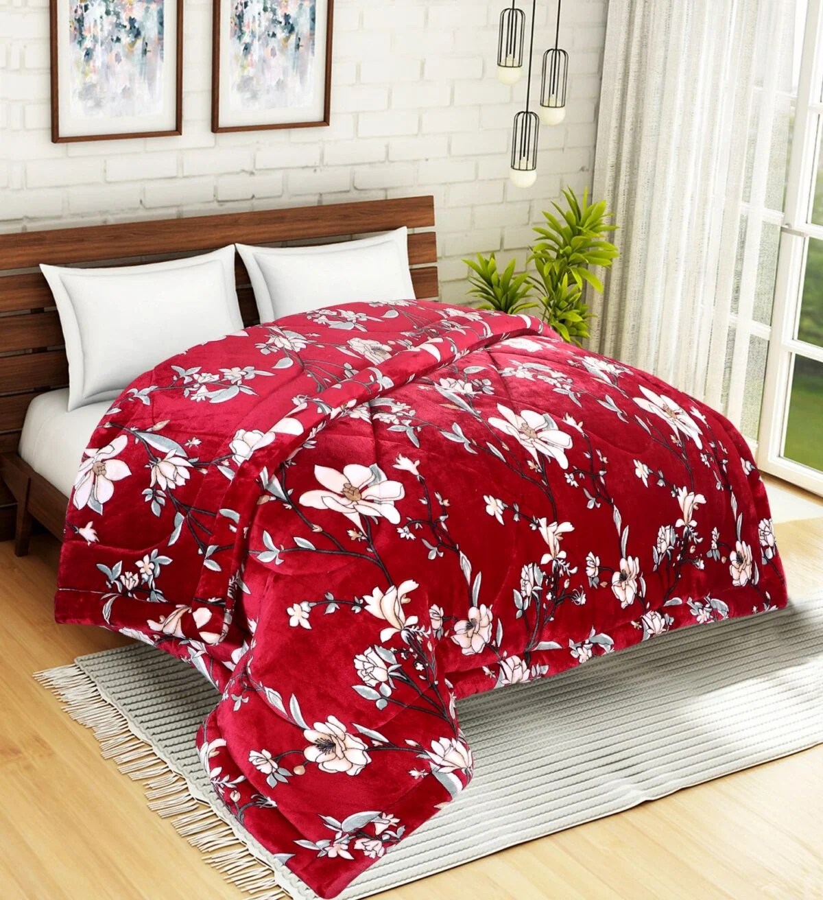 Warmland Soft Touch Microfibre Winter Heavy Quilt Razai, Red Warmland