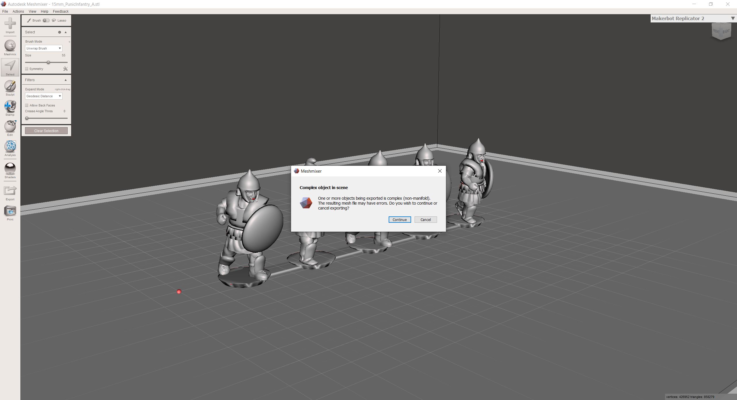 Editing figures with Meshmixer WarPrinter