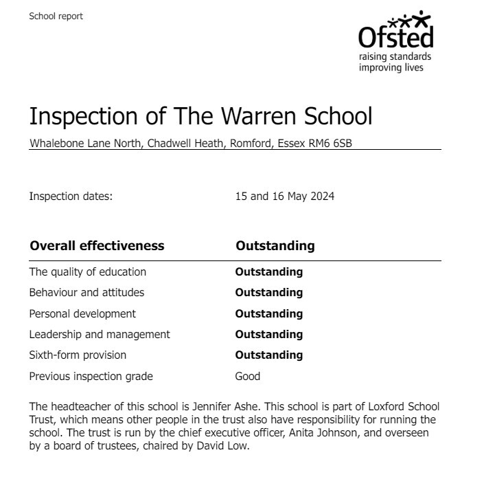 The Warren School Outstanding Ofsted Report News The Warren School