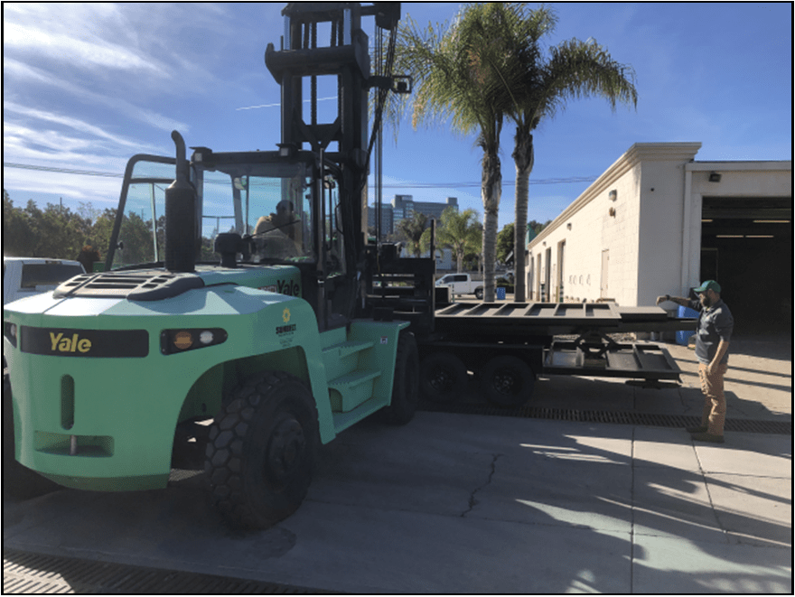 Sunbelt Rentals helps with delivery of tiny house trailer foundations