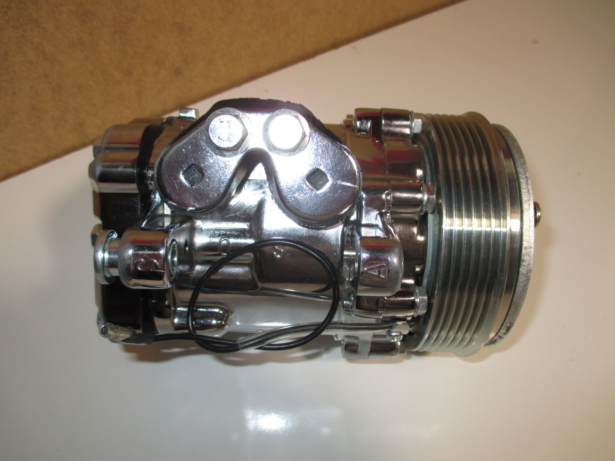 Chrome Mini AC Compressor Sanden SD7 Style Serpentine Pulley 