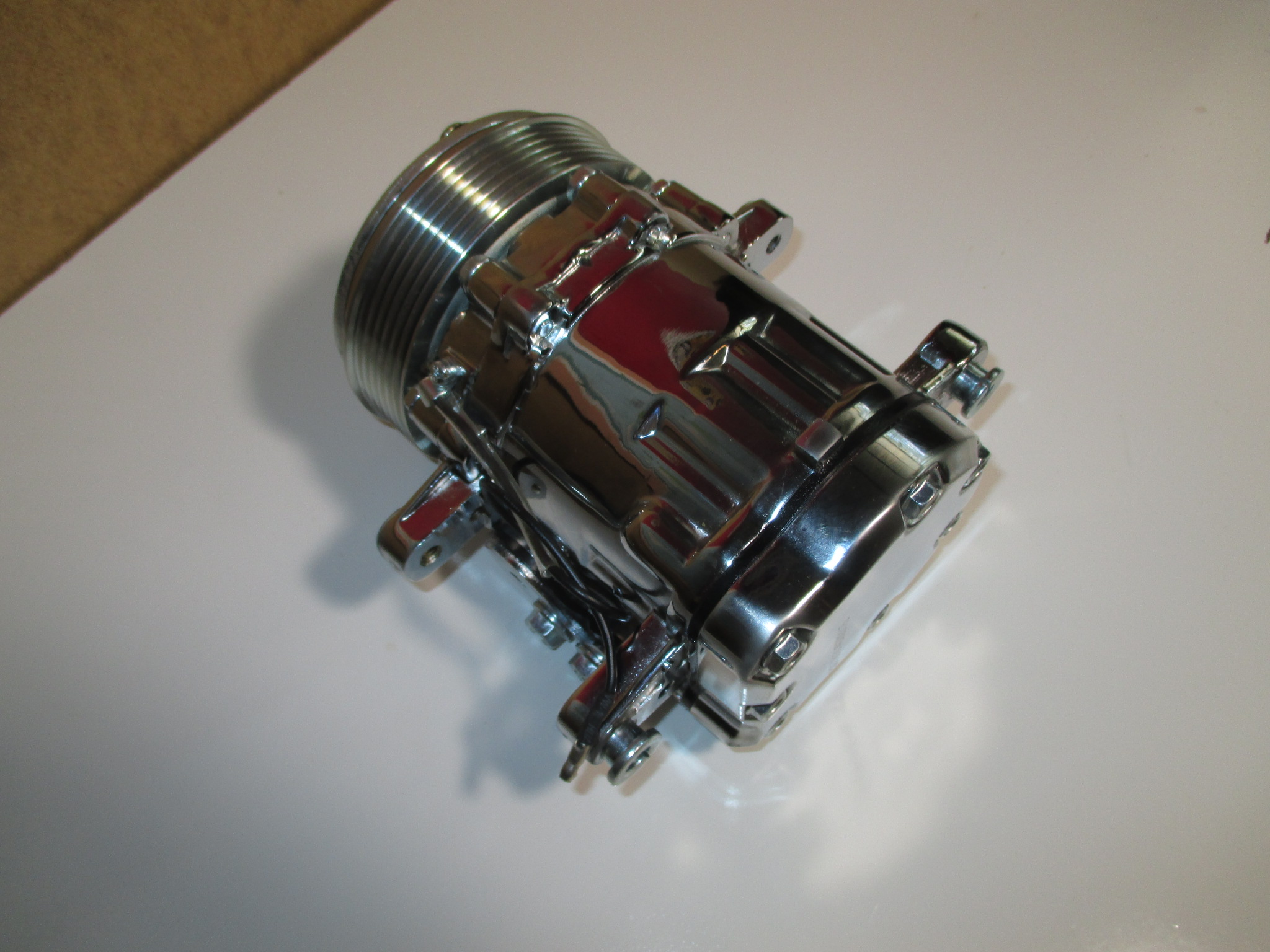 Chrome Mini AC Compressor Sanden SD7 Style Serpentine Pulley 