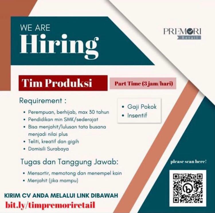 WE ARE HIRING TIM PRODUKSI (PART TIME 3 JAM/HARI) Warta 21