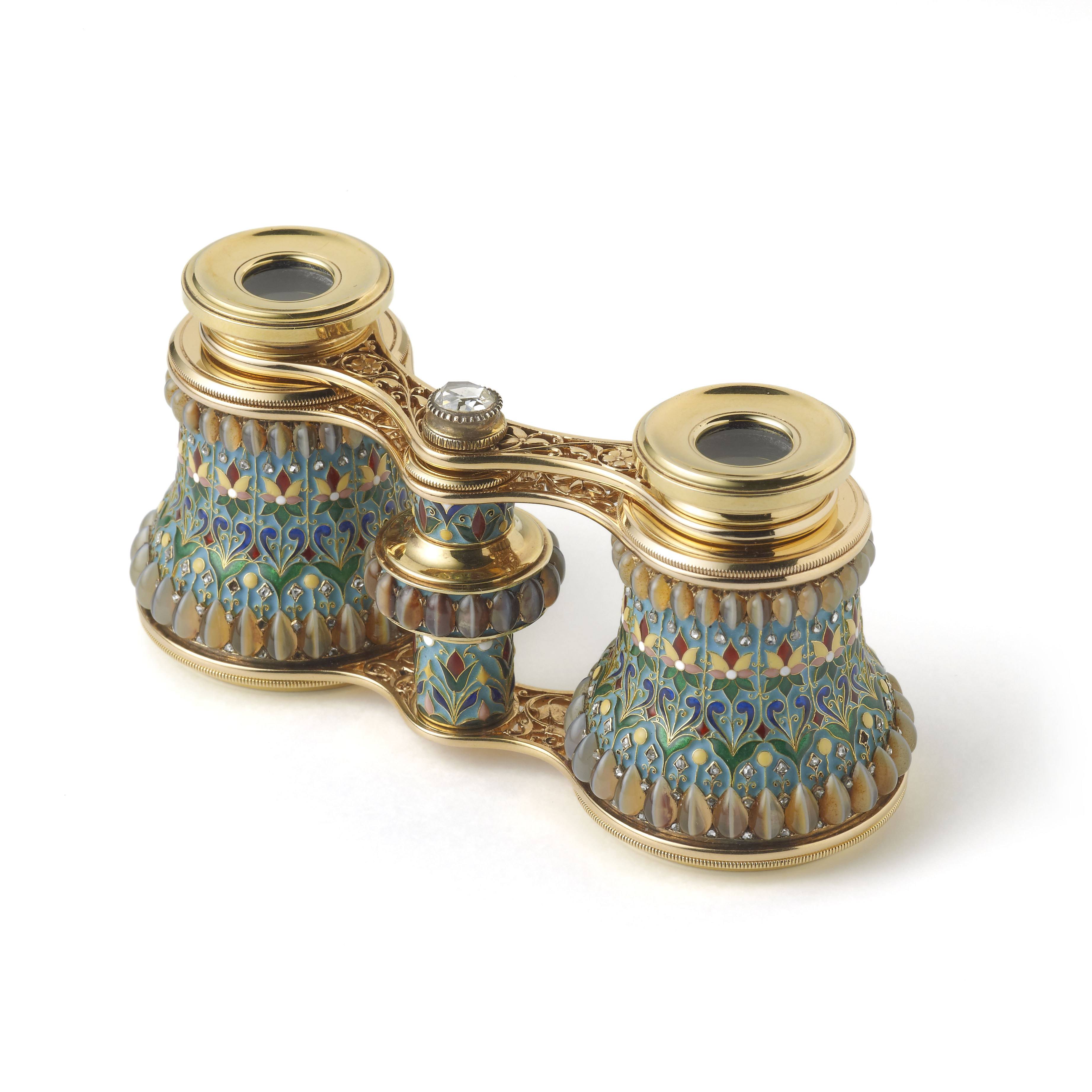 A pair of enamelled gold and gemset opera glasses by Lucien Falize