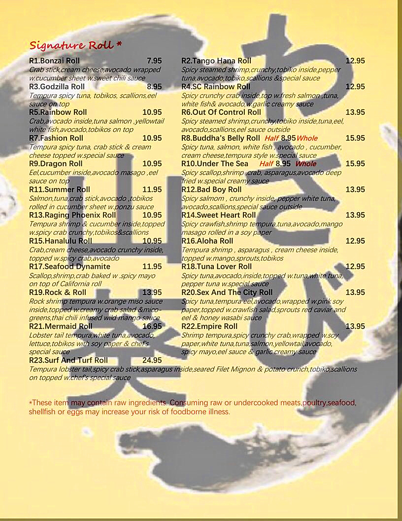 Sushi Menu TO WASABI