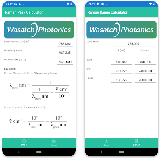 Raman Shift Calculator Online & mobile app