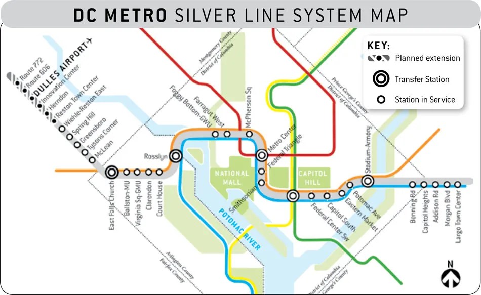 Map of DC Metro Silver Line Washington DC