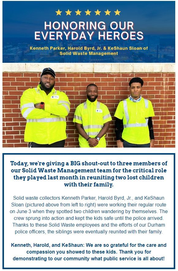 Solid Waste Management at City of Durham Waste and Recycling Workers Week