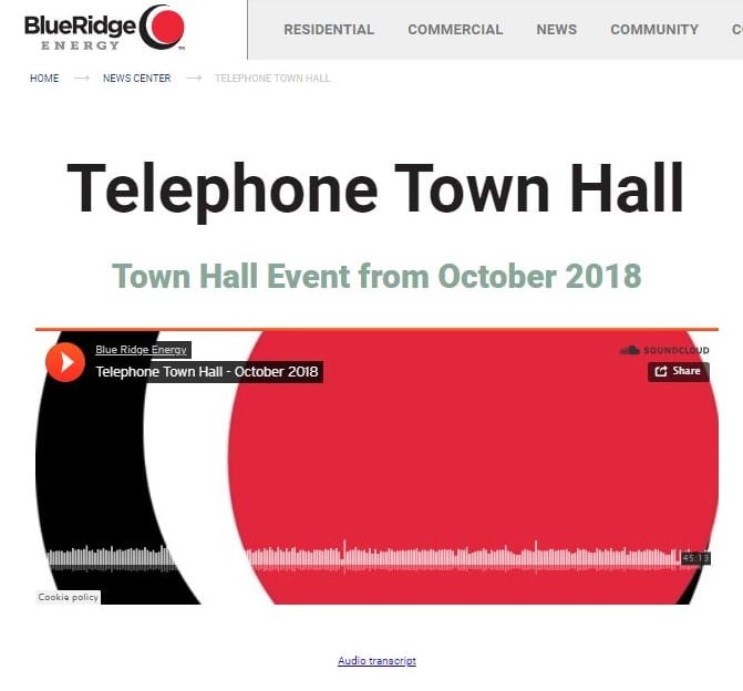 Blue Ridge Energy Telephone Town Hall Recording Now Online