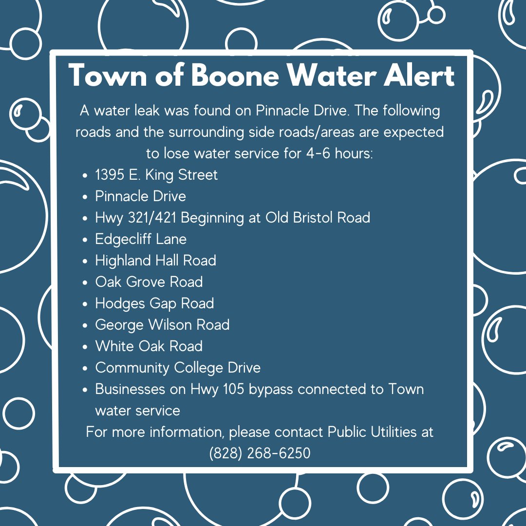Water Leak On Pinnacle Drive, Water Service Expected to be Off for 46