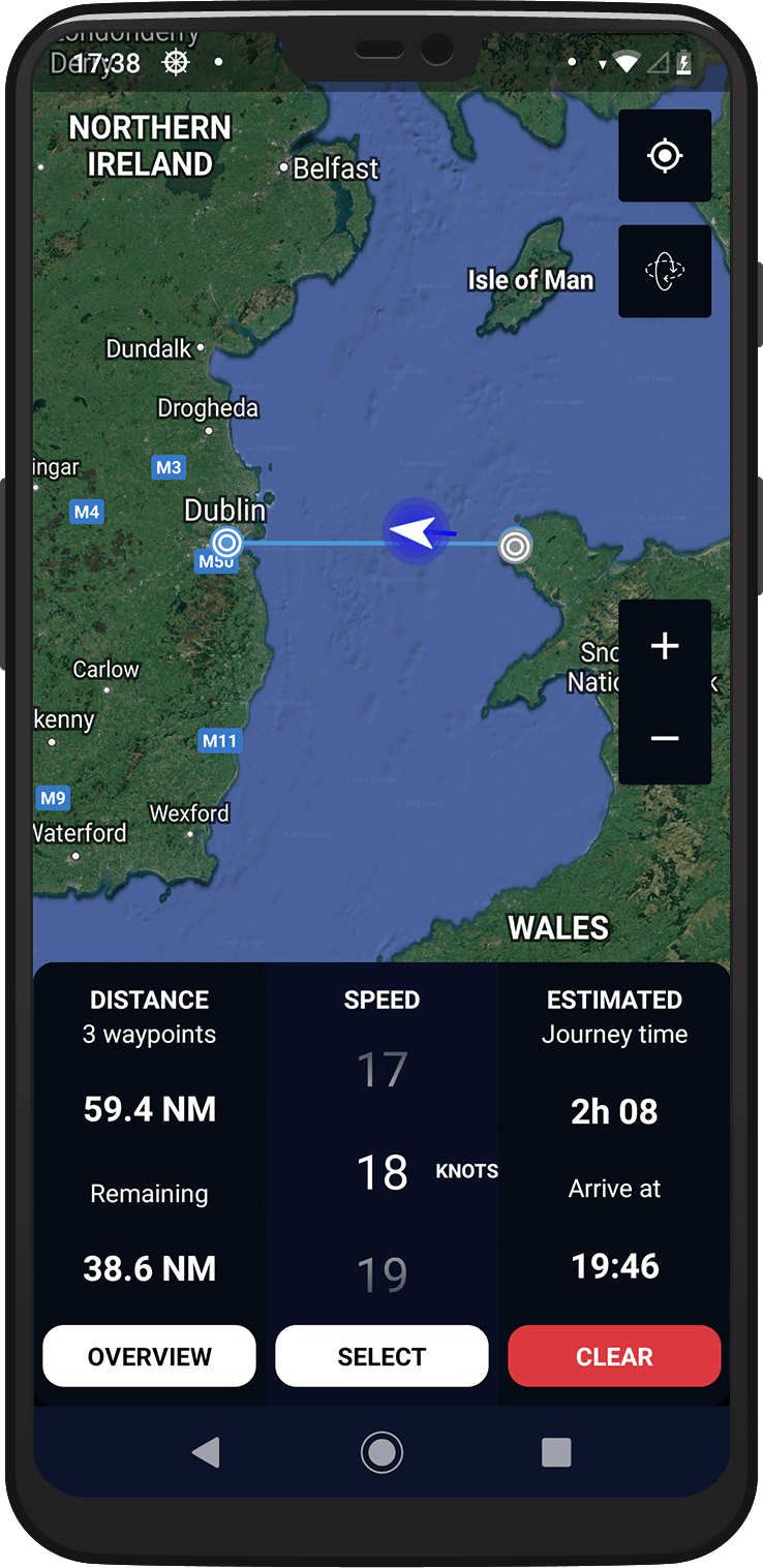Marine GPS Dashboard with Route Estimation Mariner for Android and