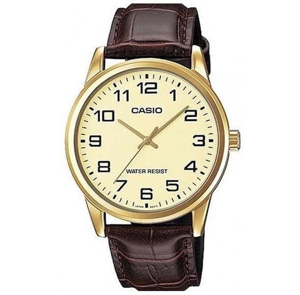 Casio Men Gold Dial Brown Leather Watch Watch Galleries Ltd.