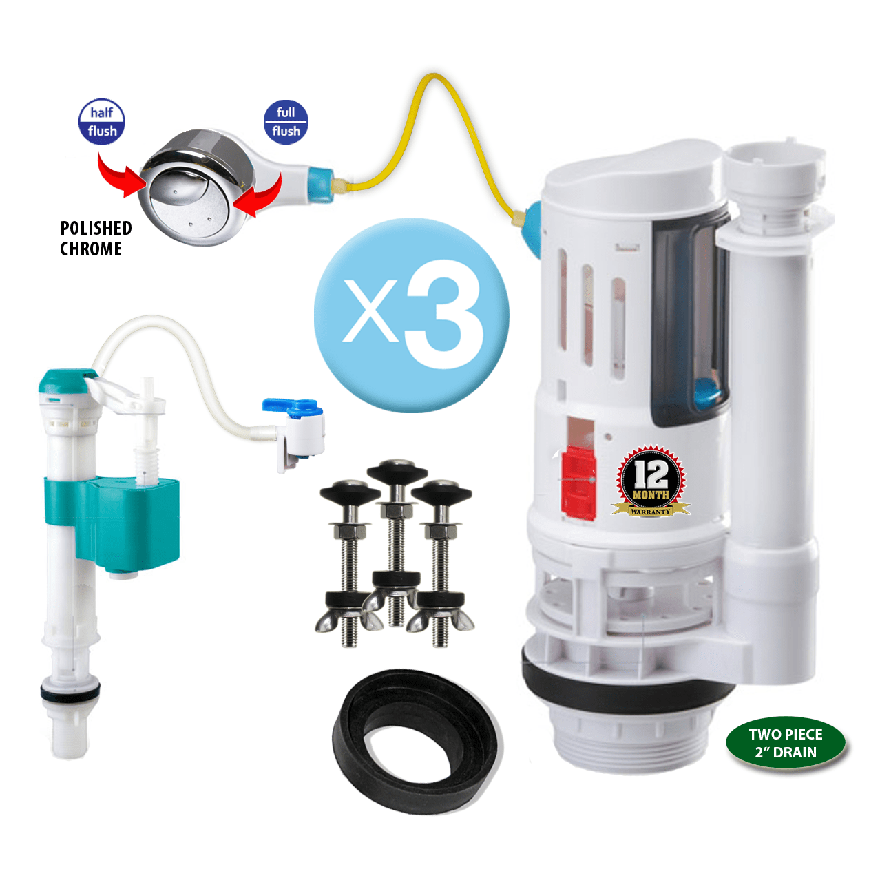 Case of 16 Lever Handle 3" Drain One Piece Toilet Dual Flush Valve