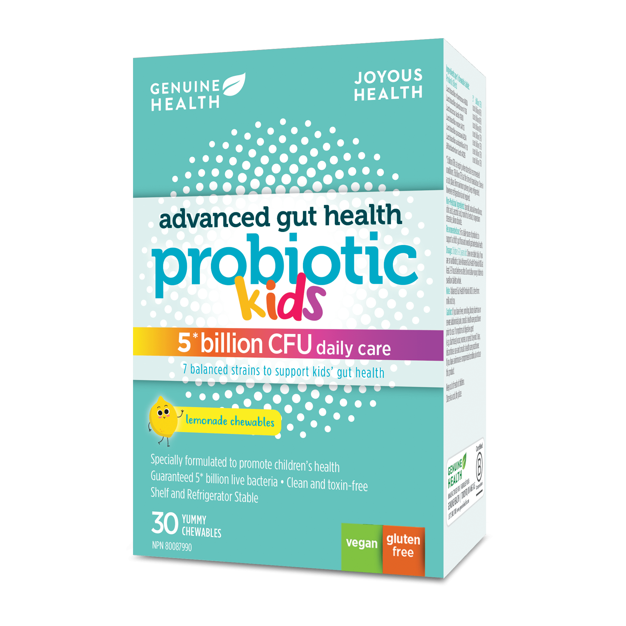 Genuine Health Advanced Gut Health Probiotic Kids 5 Billion CFU Lemonade Chewable The Water
