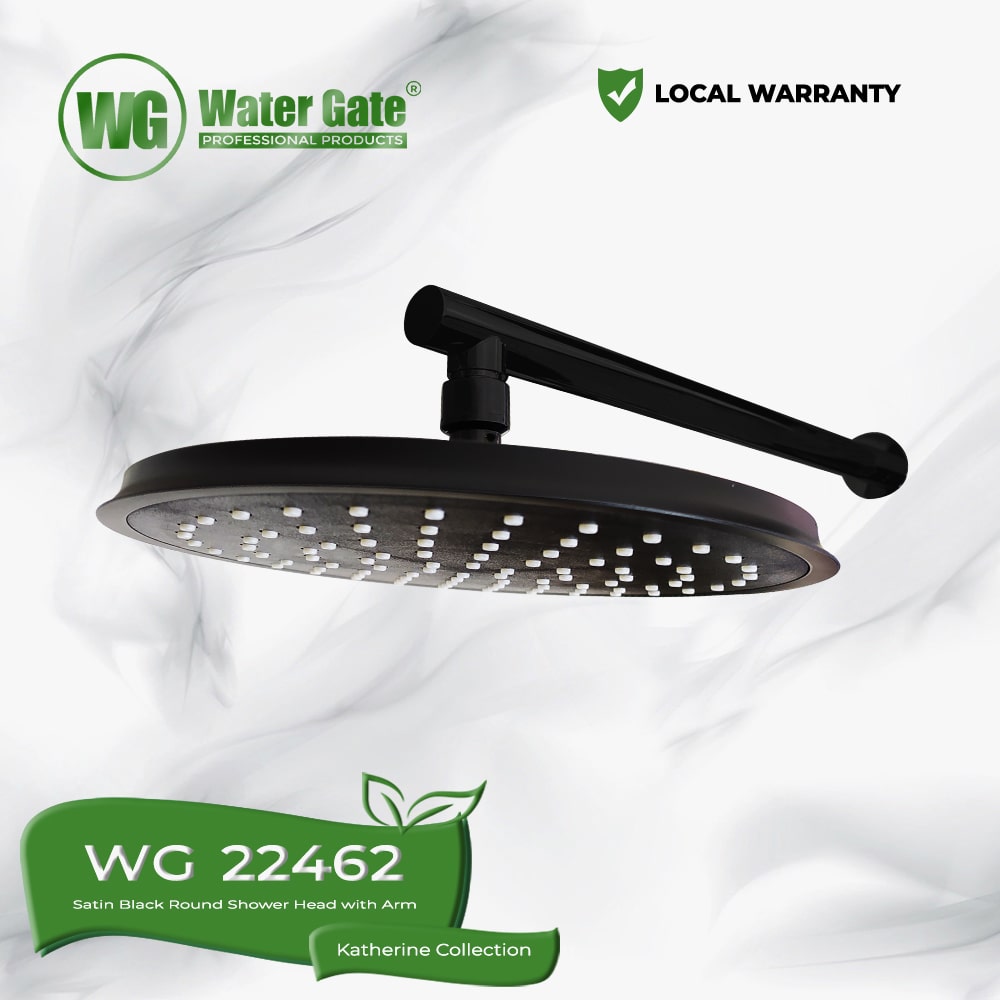 Water Gate WG 22462 Satin Black Round Shower Head with Arm Watergate