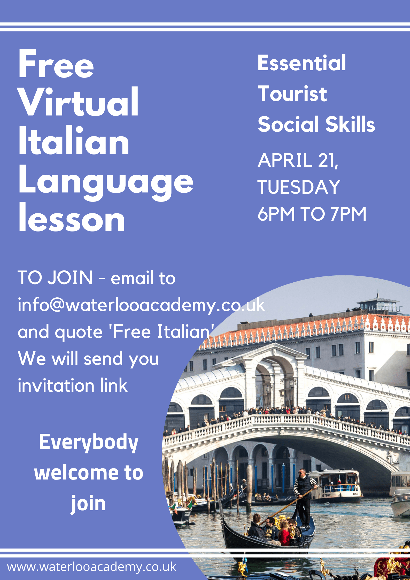 Free Italian Language Virtual Lesson London Waterloo Academy
