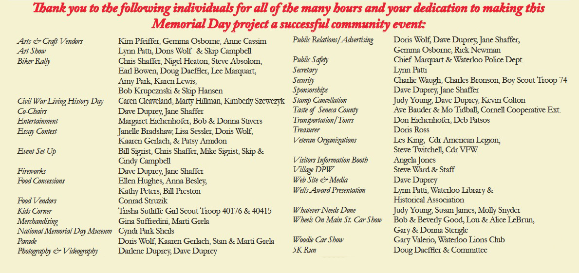 The Celebrate Commemorate Memorial Day Committee Waterloo, NY