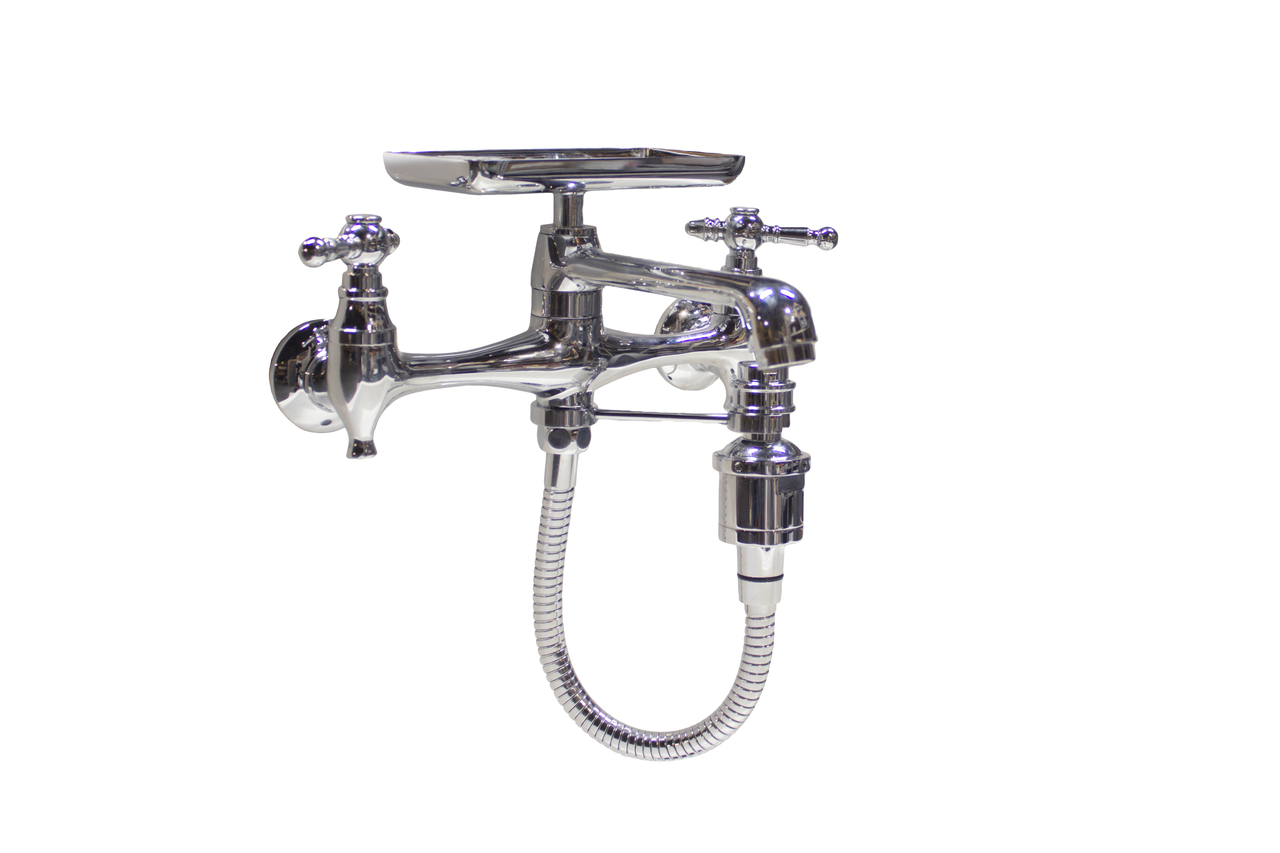 Antique Inspired 8" Wall Mount Kitchen Sink Faucet with Sprayer & Soap