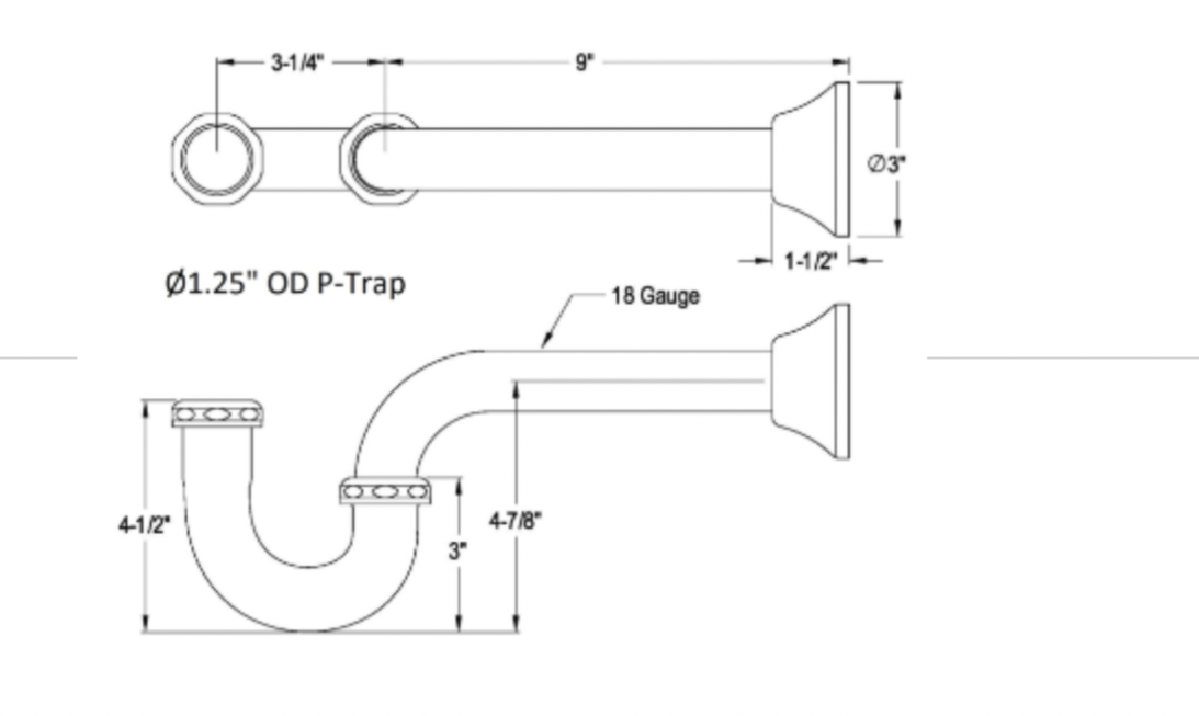 Bath Sink PTrap in Brass 1.25 Inch Pipe WM1.25PTRAP WatermarkFixtures