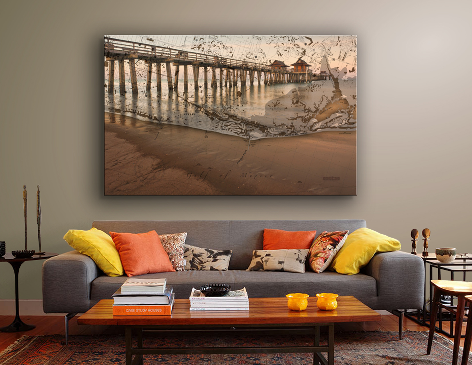 Naples Pier Coastal Canvas Artwork Waterproof Charts