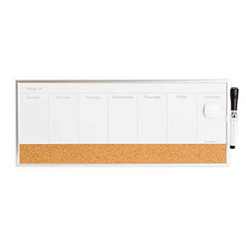 U Brands Dry Erase Calendar Board Weekly 18″ x 7.5″ Silver Aluminum