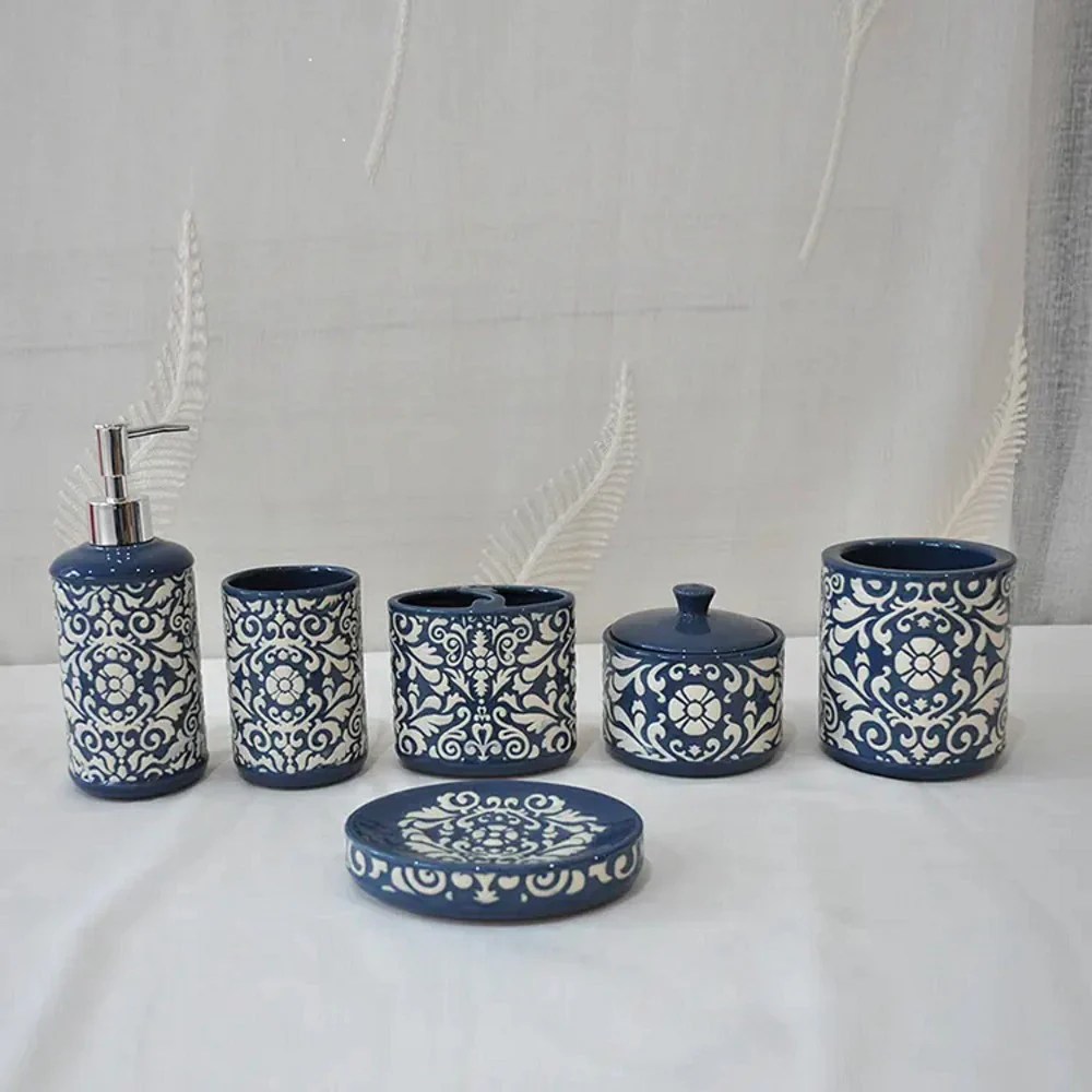 Blue And White Bathroom Accessory Set Heavenly Designs Watson