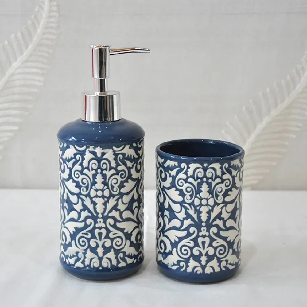 Blue And White Bathroom Accessory Set Heavenly Designs Watson