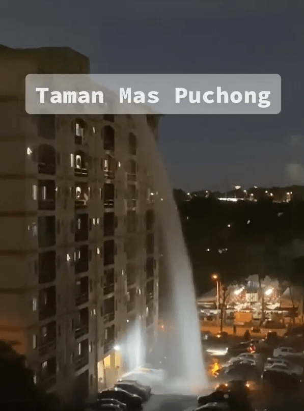 Water tank in Sepang apartment bursts, causing massive waterfall that