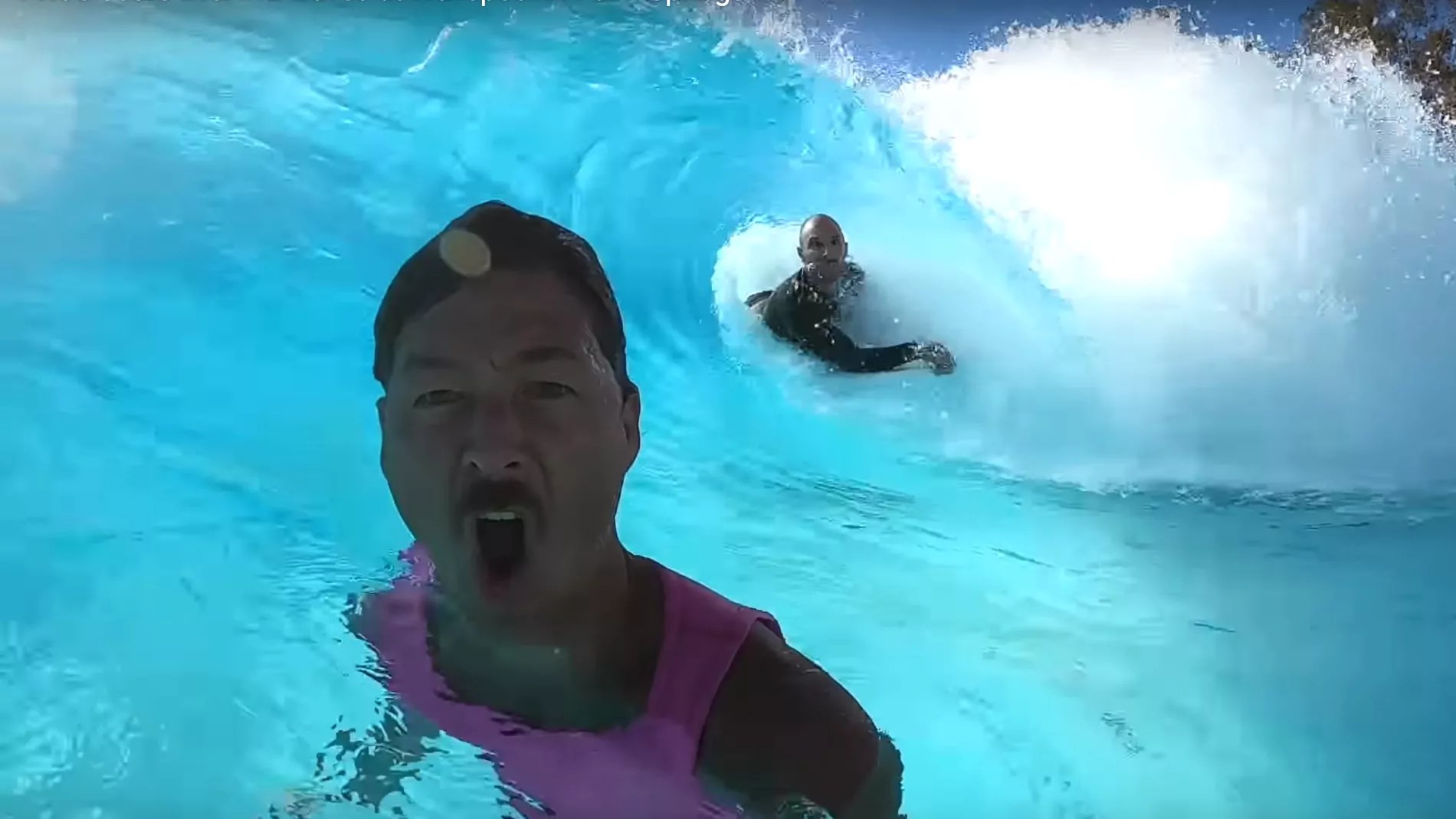 Friends having ripping fun at Palm Springs wave pool