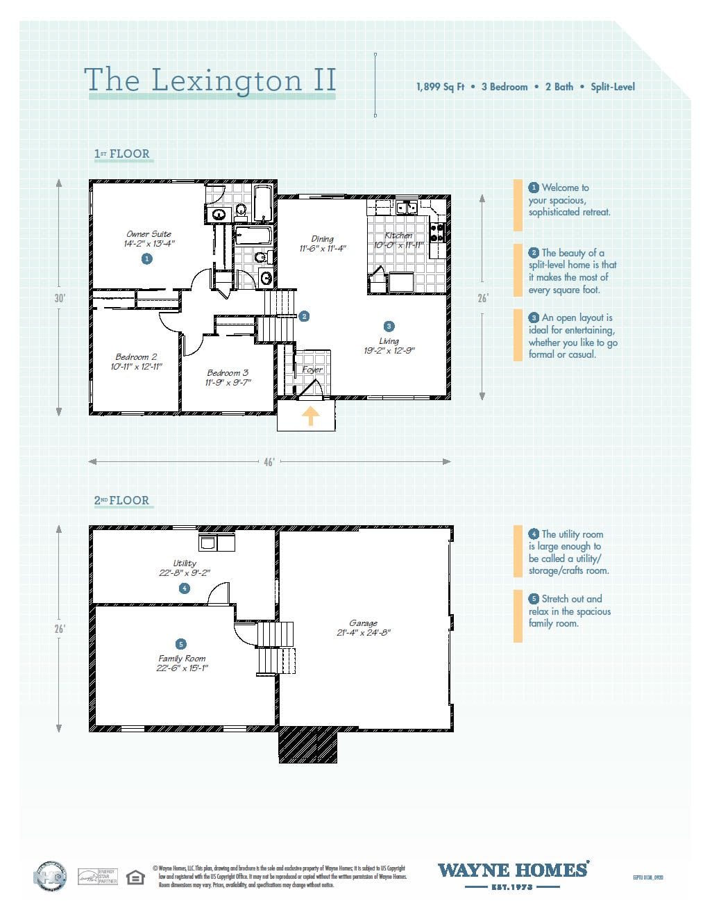 Lexington II Floor Plan SplitLevel Custom Home Wayne Homes
