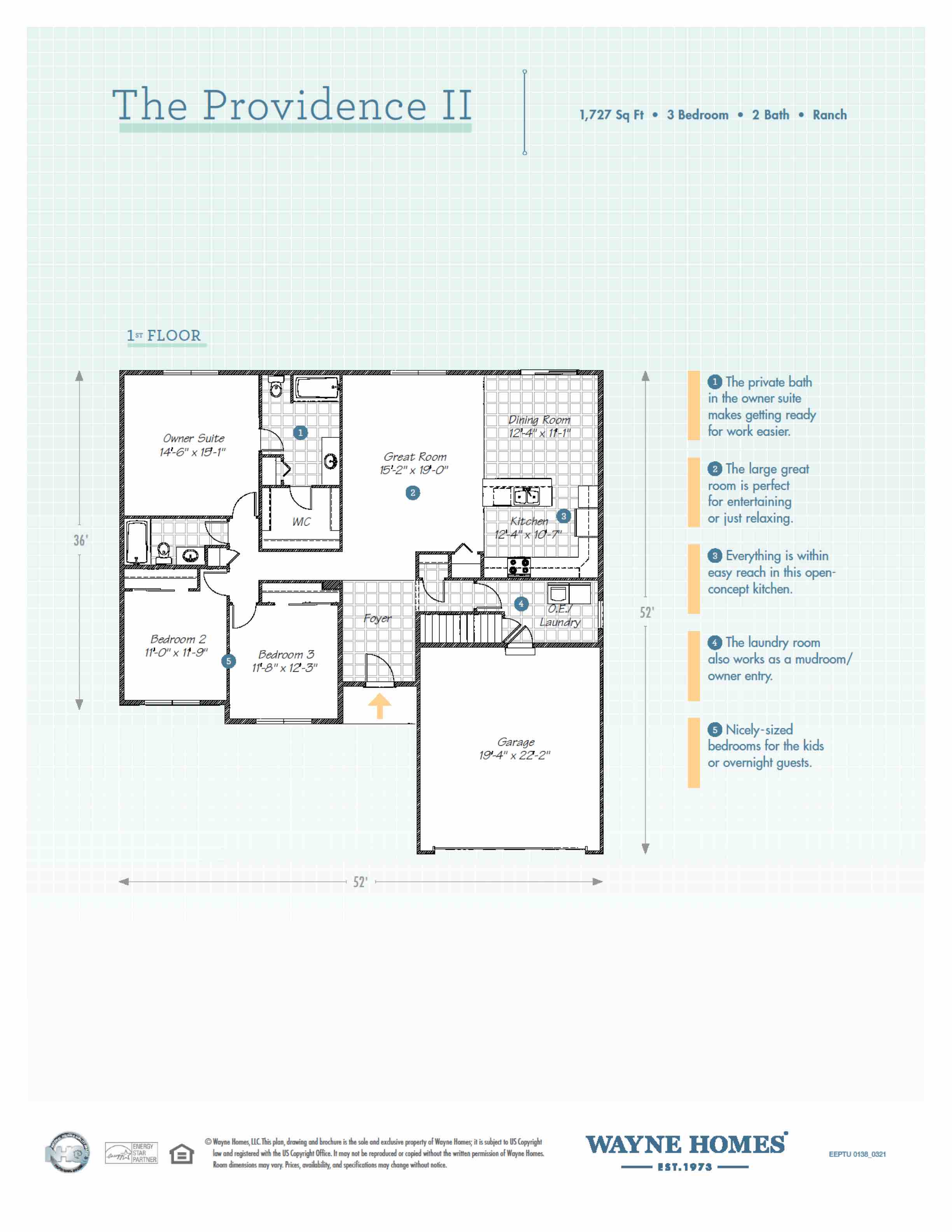 Providence II Floor Plan Ranch Custom Home Wayne Homes