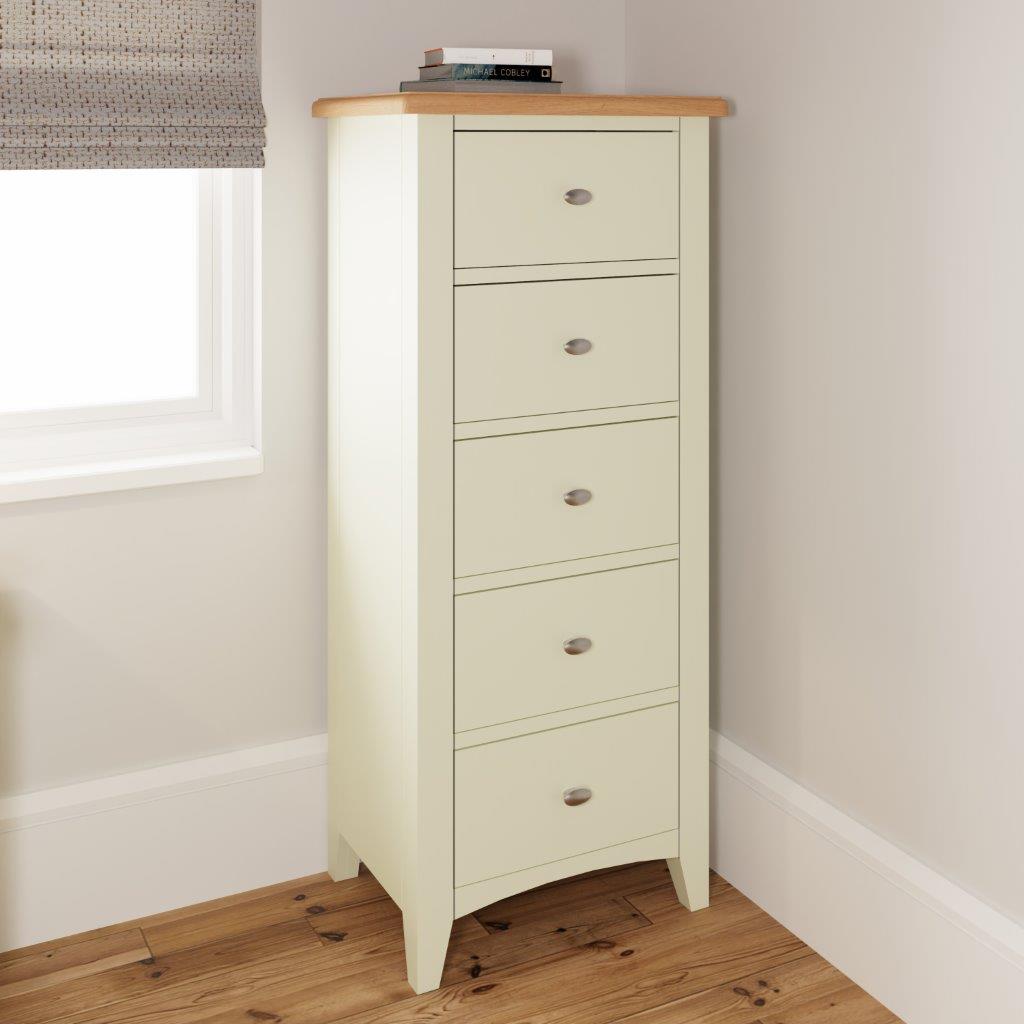 York 5 Drawer Narrow Tallboy White WBR Interiors
