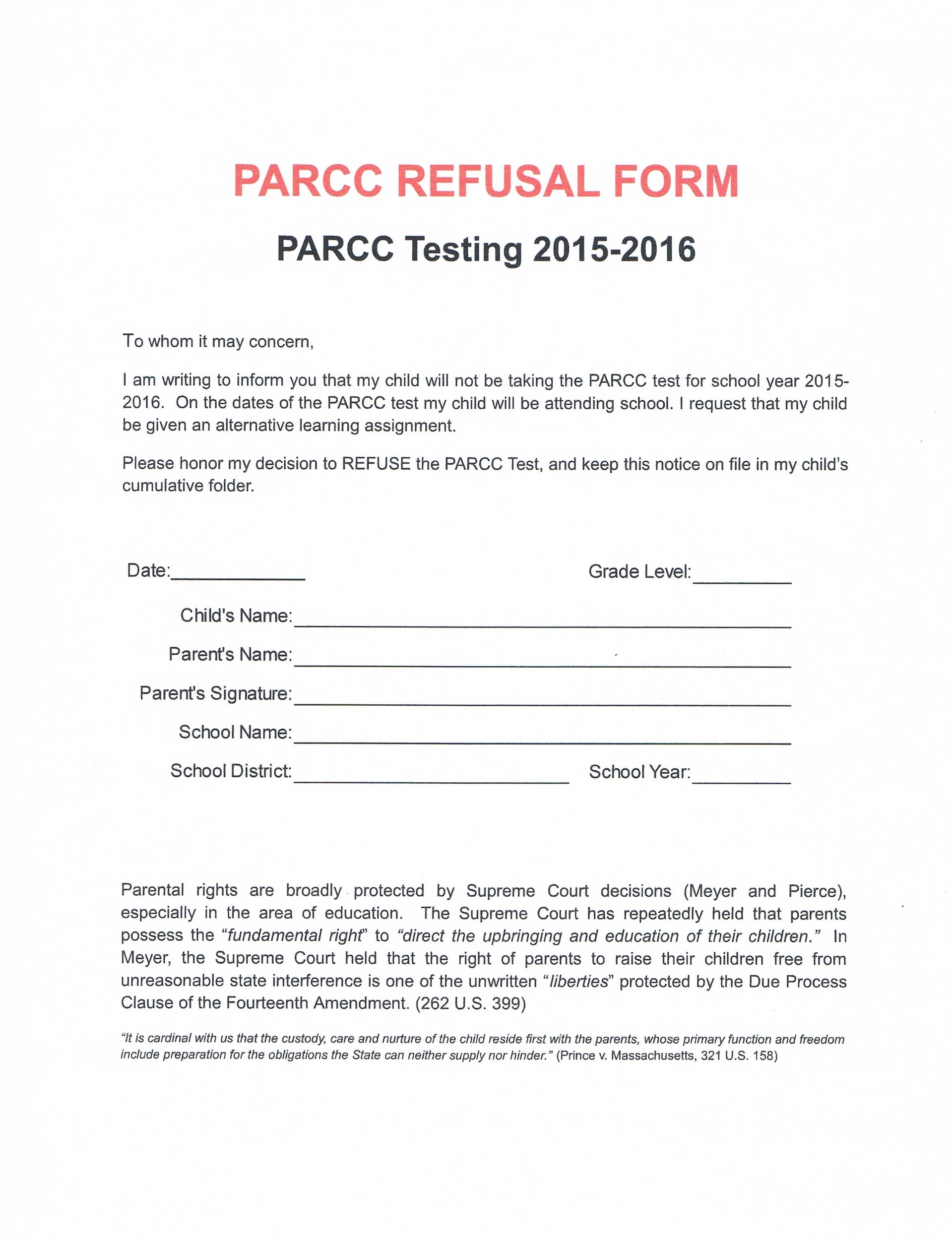 Form or Letter Another Reason To Refuse PARCC Testing