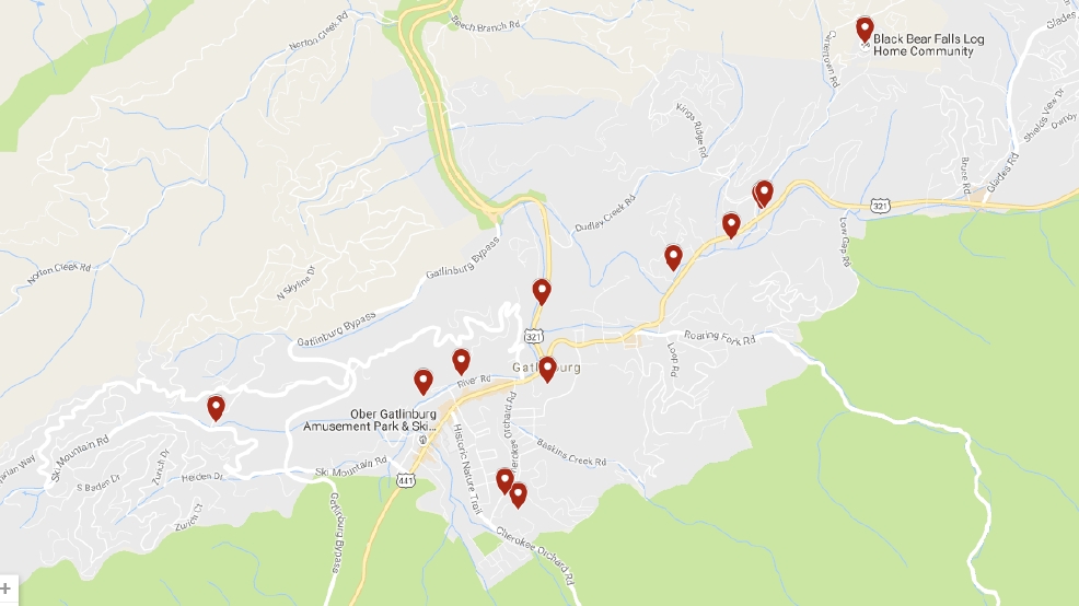 Gatlinburg Fire Damage Map Time Zones Map World