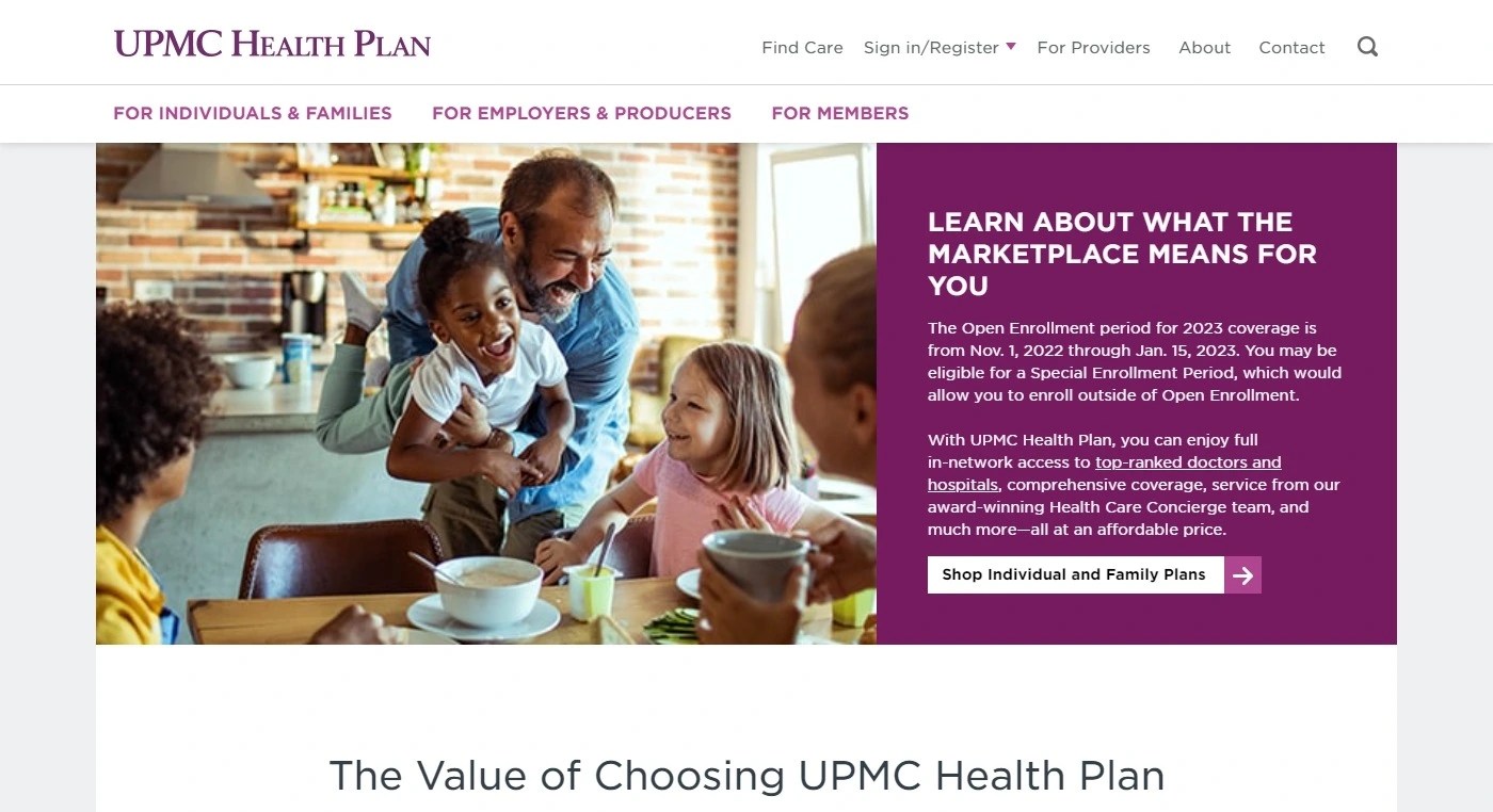 UPMC Health Plan Individuals & Family Web Excellence Awards