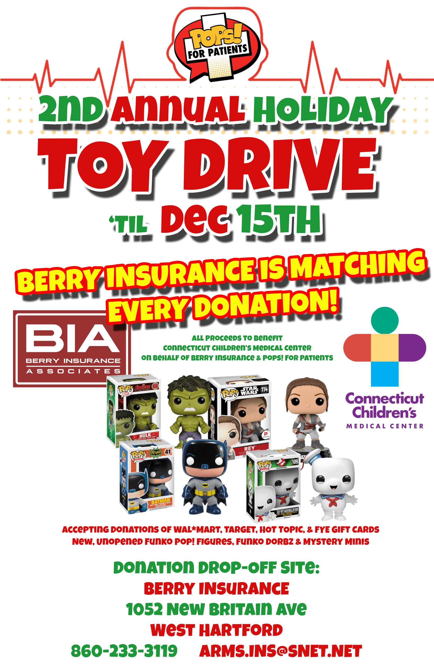 West Hartford Business Collecting Funko Pop! Toys for Connecticut Children's Medical Center We