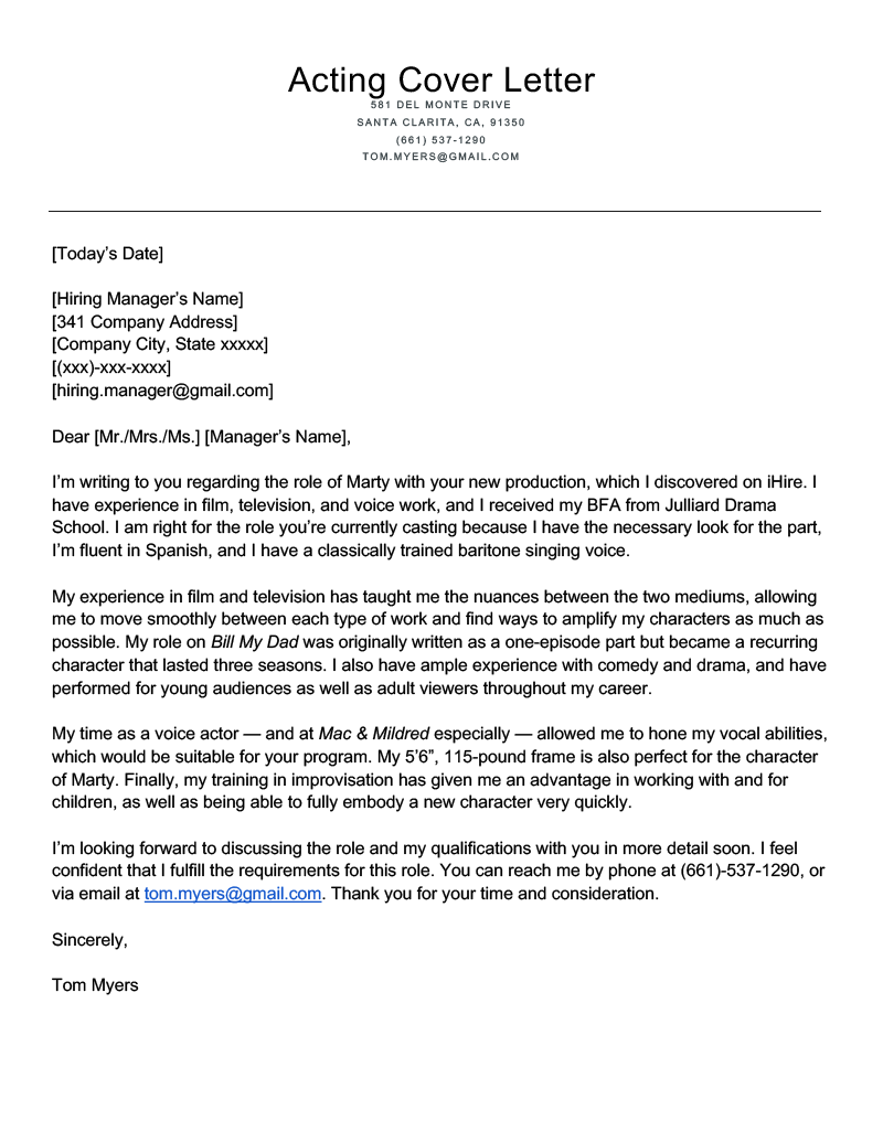 Writing an Acting Cover Letter Tips and Examples We Are Actors