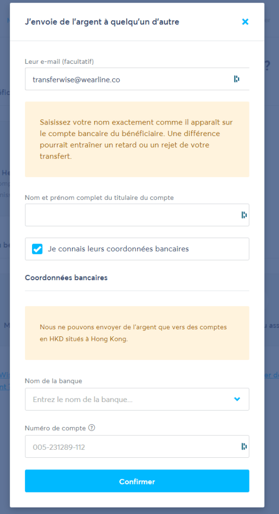Régler sa commande avec TransferWise WEARLINE