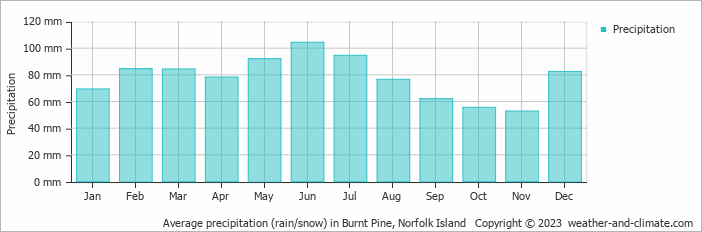 Climate and average monthly weather in Burnt Pine, Norfolk Island