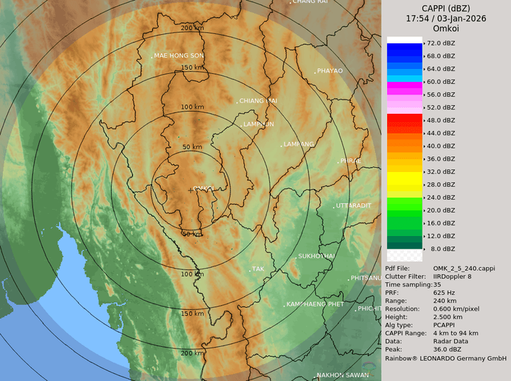 TMD Weather Radar เรดาร์ฝนหลวง อมก๋อย เชียงใหม่ ล่าสุดวันนี้ สภาพอากาศ