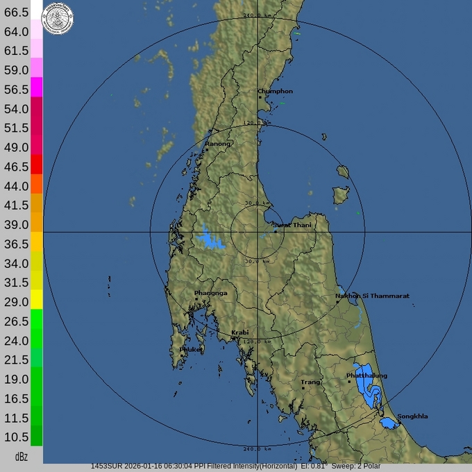 TMD Weather Radar เรดาร์ฝน สุราษฎร์ธานี ล่าสุดวันนี้ สภาพอากาศ กรม