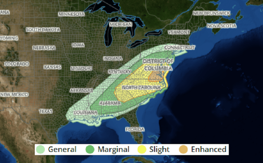 Severe Weather Shifts to Mid Atlantic on Sunday